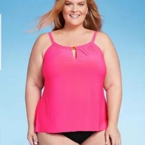 Women's High Neck Keyhole Tankini Top - Aqua Green